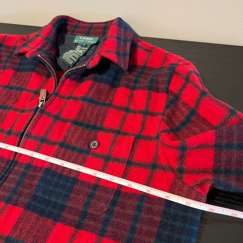 Lauren Ralph Lauren Red Plaid 100% Lambswool Full Zip Shirt Jacket Men's Large - Picture 10 of 11